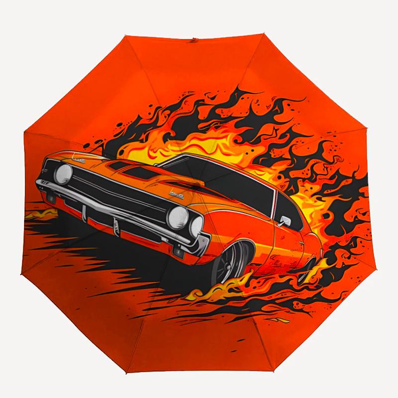 

1pc Muscle Car Flames Automatic Open/close Umbrella, 8-Rib sturdy structure, Portable Travel Umbrella, Parties, Everyday Useb019
