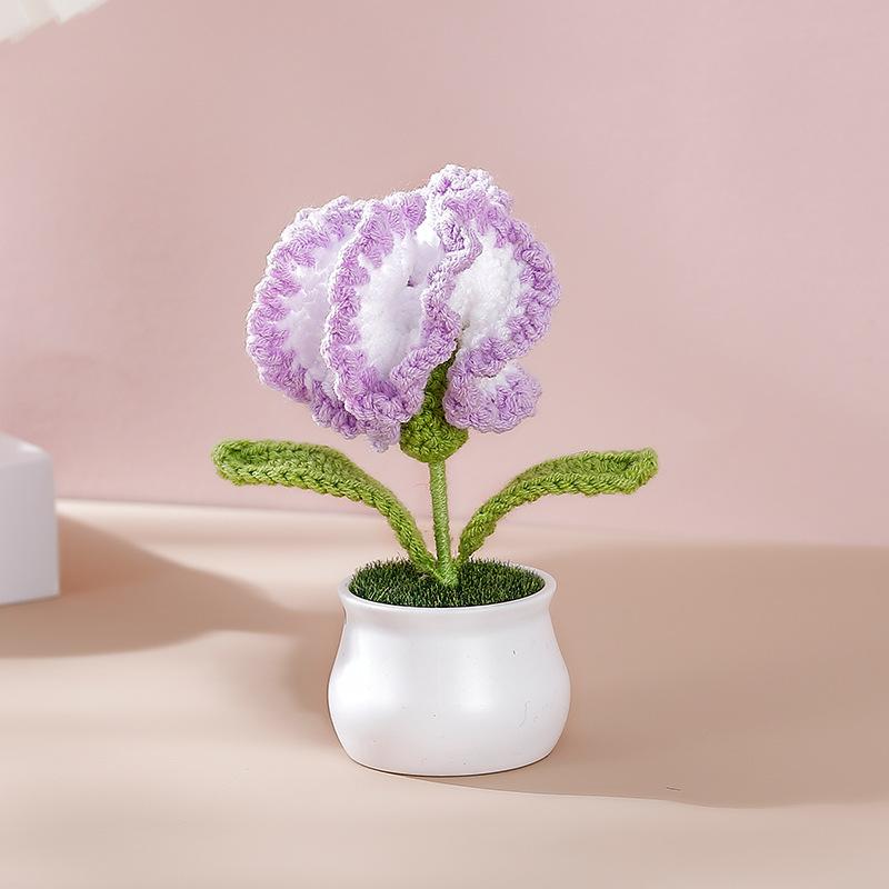 Crochet Flower Carnation Artificial Flower Potted Desktop Office Home Decor Wedding Mother's Day Graduation Birthday Gifts