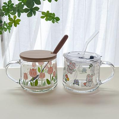 350 ml Limetten-Soda-Glas, Wasserbecher, Frühstücksmilchbecher, Kaffeebecher mit Strohhalm und Deckel, Löffel, bedruckte Skala, Trinkbecher für Haushalt und Büro