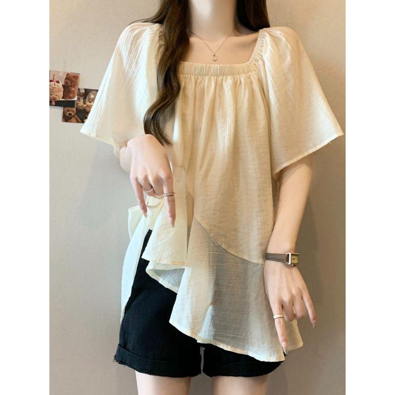 Asymmetrical Super Fairy Loose-Fit Belly-Covering Doll Shirt Short Sleeve