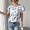 European and American new round neck short-sleeved printed women's top
