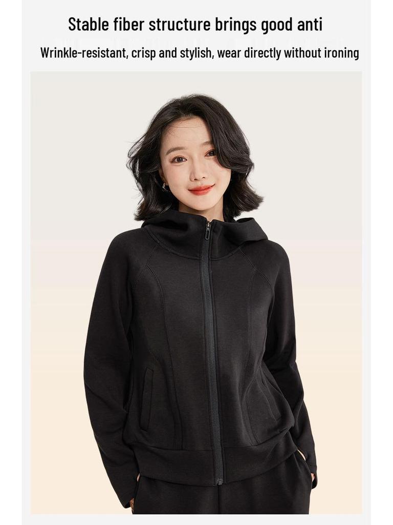 Giacca con Cappuccio in Tessuto Air Layer da Donna - Cardigan a Maglia Larga Autunnale Felpa
