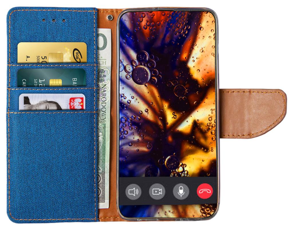 Etui Typu Portfel Do Motorola Edge 60 Pro - Niebieski Pokrowiec Canvas + Szkło