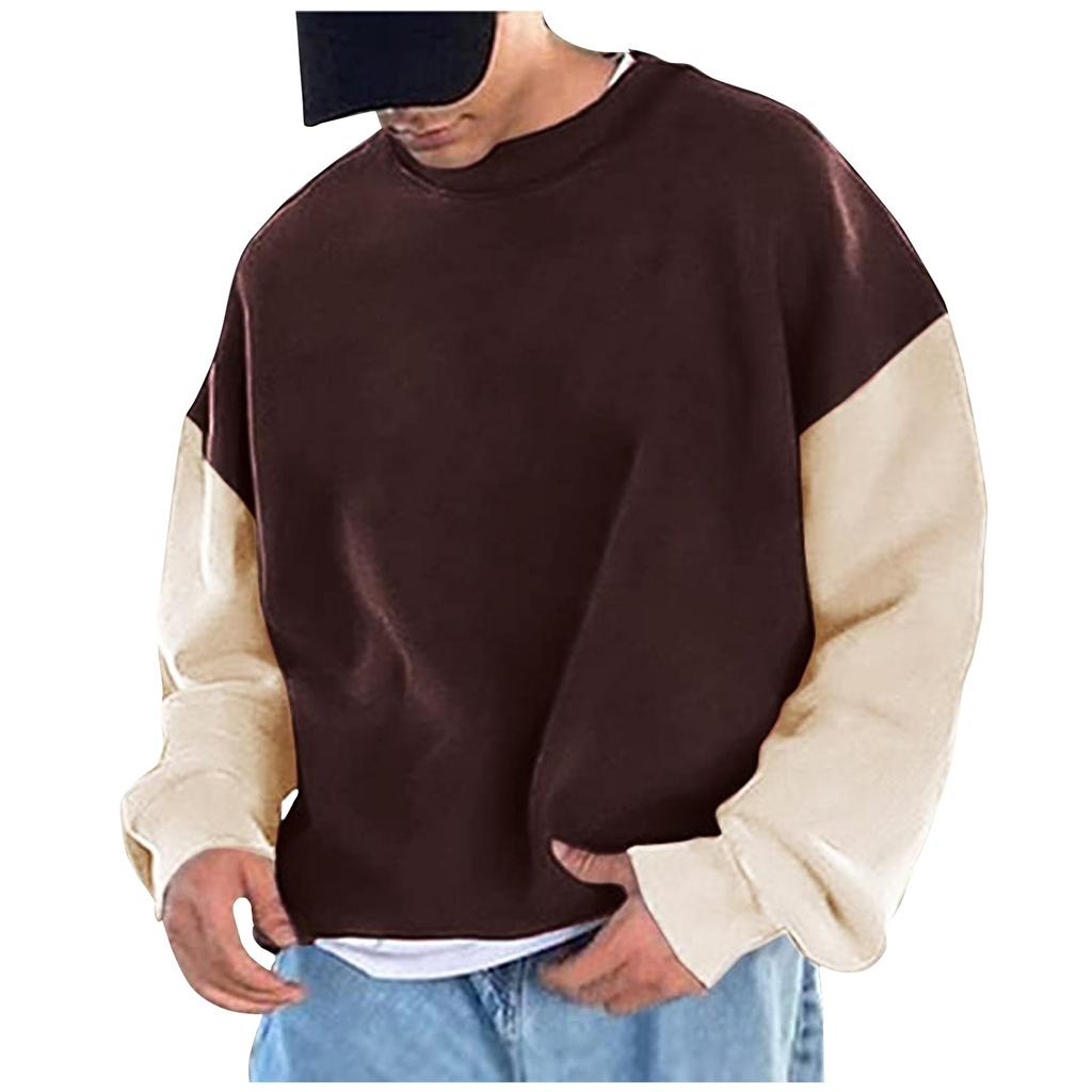 Pánské barevné volné mikiny s kapucí s přepadlými rameny a kulatým výstřihem, pánské ležérní sportovní mikiny