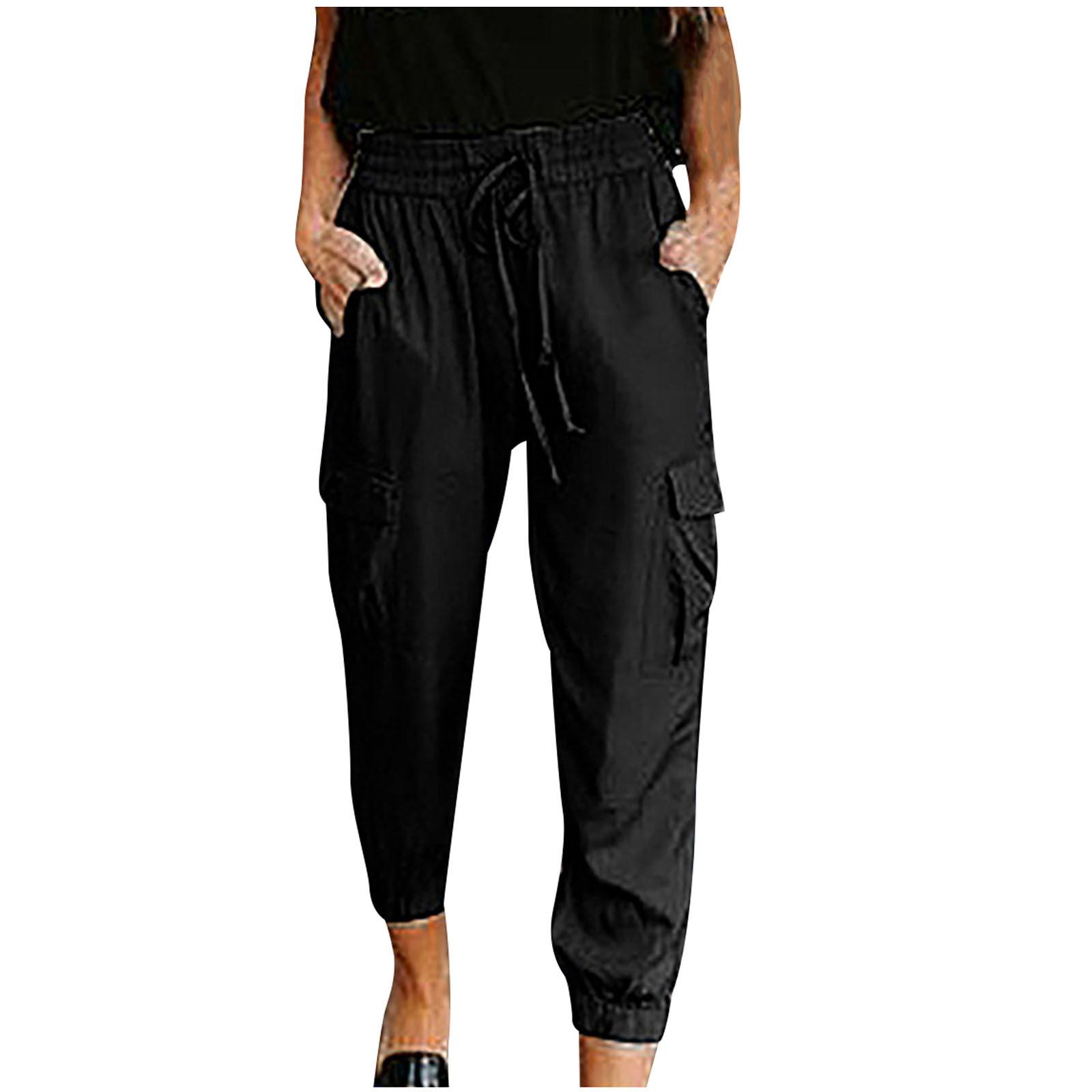 

Fashion Women Plus Size Drawstring Casual Solid Elastic Waist Pocket Loose Pants чёрный