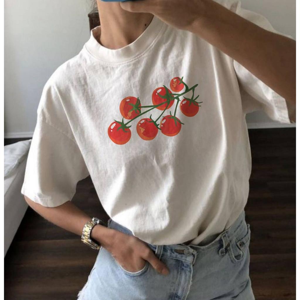 Summer European and American New Fashion Fruit Printing Casual Loose Round Neck Versatile Women's Cotton T-shirt Casual Wear