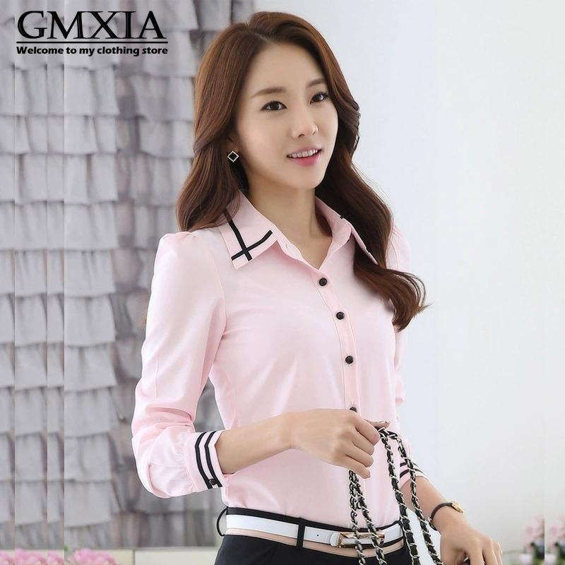 

GMXIA Жіночі модні повсякденні одноколірні блузки та сорочки з довгими рукавами та вирізом з горловиною XXXXXL рожевий