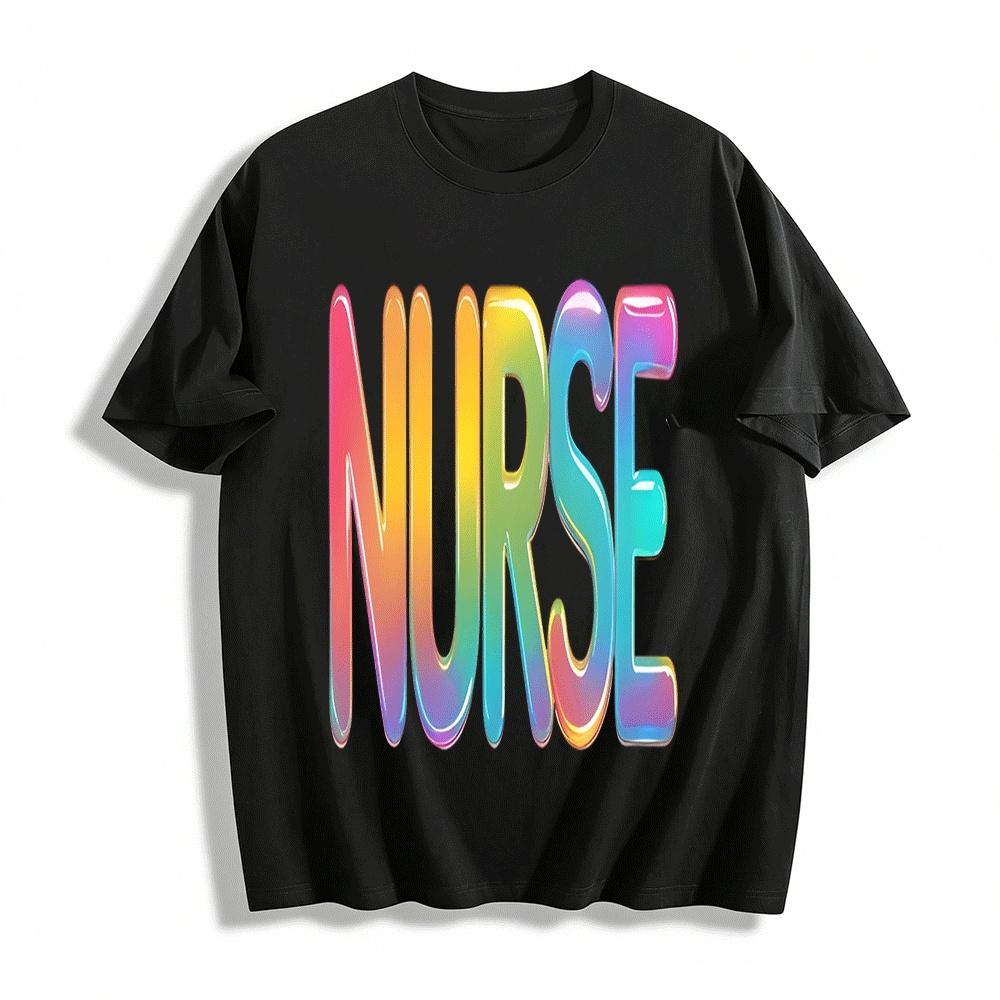 Rainbow Gradient NURSE Print Casual Daily Nurse Themed T-Shirt Pure cotton T-shirt XXS