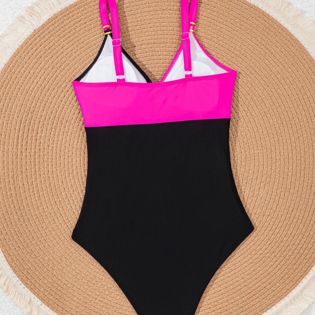 2025 Color Block Crossover Gathered One-Piece Swimsuit for Women
