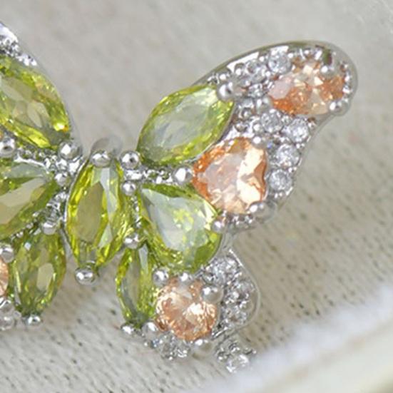Butterfly Stud Earrings Olive Green Zircon Gemstone Ear Studs Butterfly Earrings Women Jewelry Gift for Birthdays Anniversaries