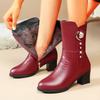 Quality Women's Ankle Boots Fashion Thick High Heels Mid-calf Leather Boots Thicke Plush Warm Cotton Boot Winter Boots for Women