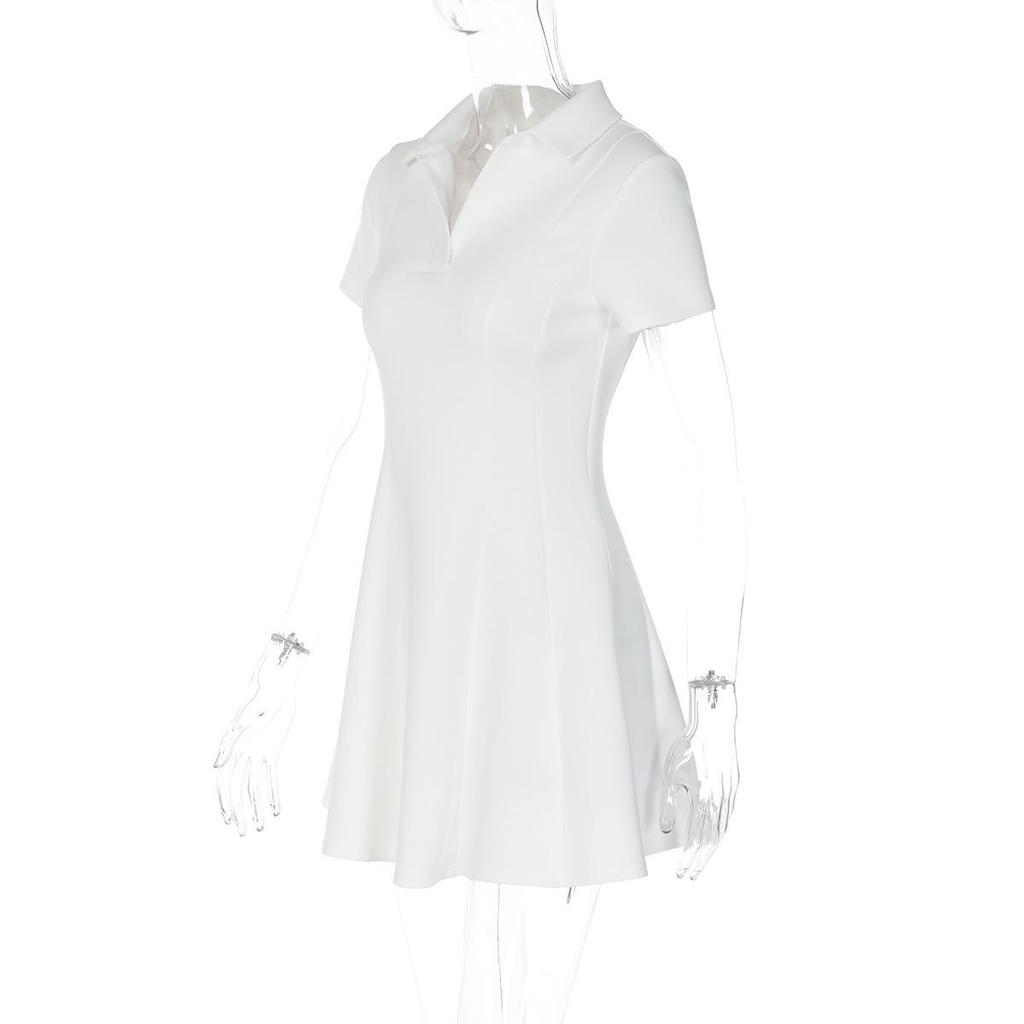European Style Women's Solid Color Waist-Cinched Polo Collar Dress - Spring/Summer Fashion Arrival.