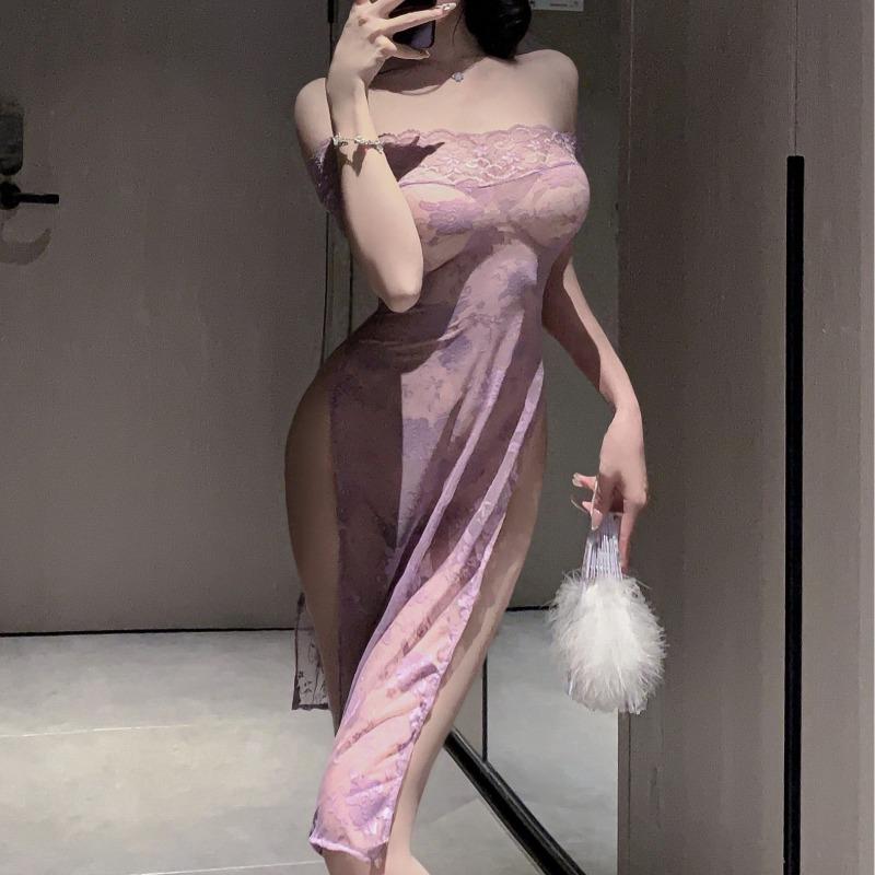 Sex underwear dress sexy passion no temptation purple cheongsam pure desire underwear pajama set qqny women