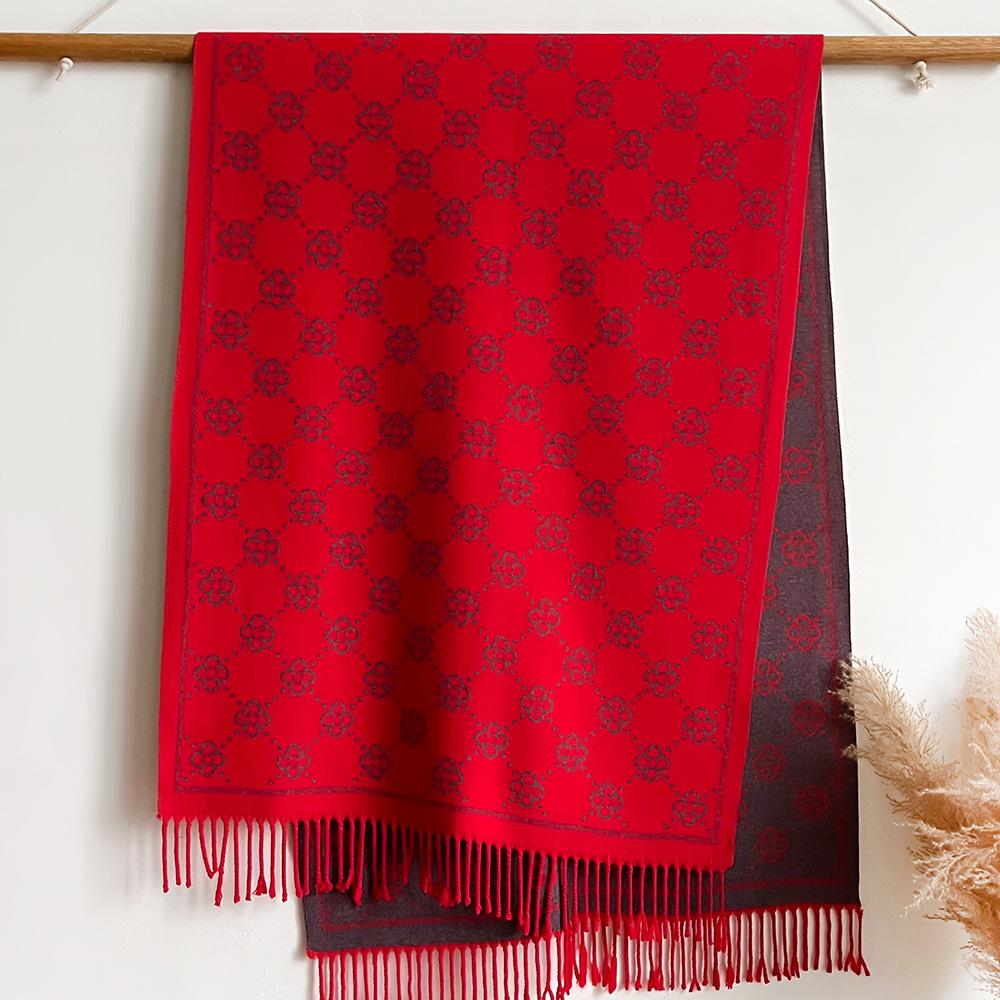 Coffee core-spun yarn acrylic scarf women's new simple jacquard strip imitation cashmere long fringed loose shawl