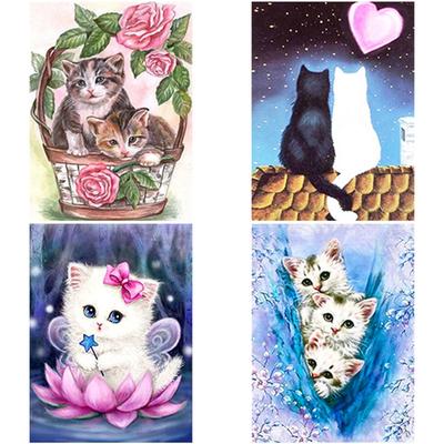 Peinture Diamant 5D DIY Perçage Rond Complet Joli Chat Art Diamant Broderie Animal Point de Croix Strass Décoration Maison Cadeau
