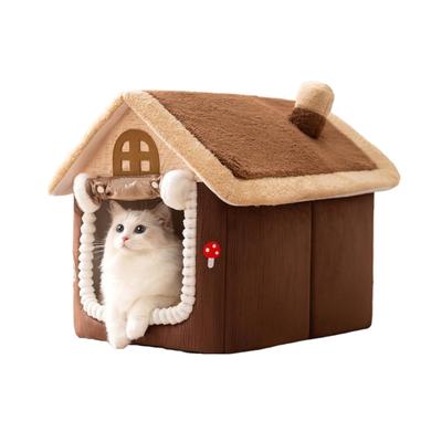 Upgraded Enclosed Warm House for Indoor Cats, Cozy Cave Bed Tent with Door Curtain, Soft ,Condos,Cats for Small Medium Cats&Dogs ,Brown, Small,
