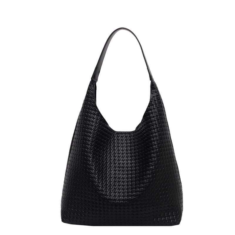 

Simple Solid Color Large Capacity Women Casual Woven Tote Bag For Commuting чёрный