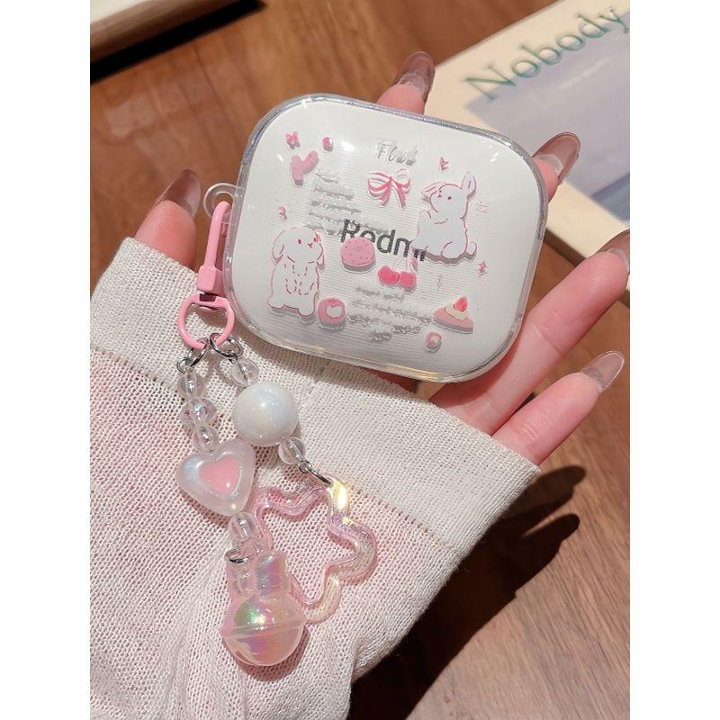 

для Xiaomi Redmibuds7s Защитный чехол Новинка Чехол для наушников Redmi Buds7s Милый мультяшный Чехлы для наушников Redmibuds7s Нишевый стиль Ударопрочный Red rice Buds6 Pink Bows rabbit [send ornaments]]