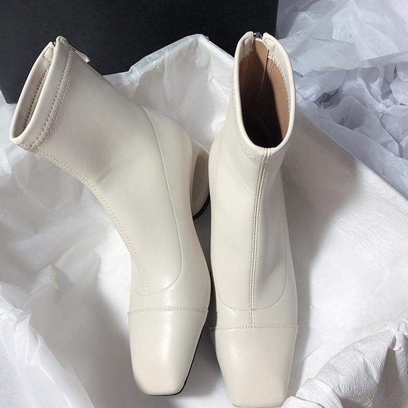 Women's Ankle Boots Mid Heels Square Toe Designer Shoes Winter Chelsea  Fashion Leather Goth Walking Pumps Muje Zapatillas