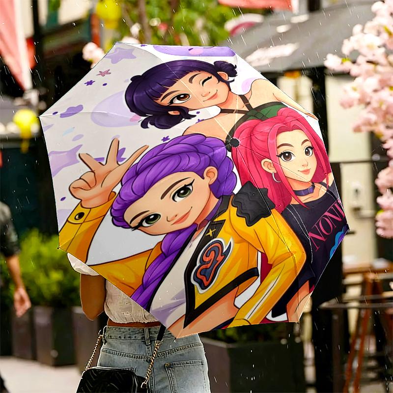 KPop Dämonenjäger Druck Regenschirm Automatisches Öffnen/Schließen - Tragbares Faltbares Design - Tägliche Nutzung für Reisen/Outdoor - Geschenk zum Geburtstag