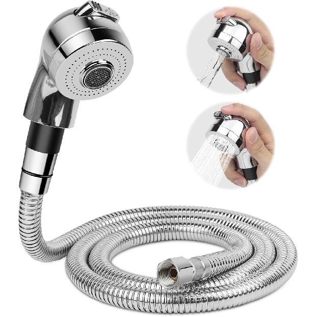 LukLoy Shampoo Bowl Hose and Sprayer Kit, 1/4’’ Nut Stainless Steel Salon Sink Hose Replacement to Attach Salon Shampoo Bowl Faucet Vacuum