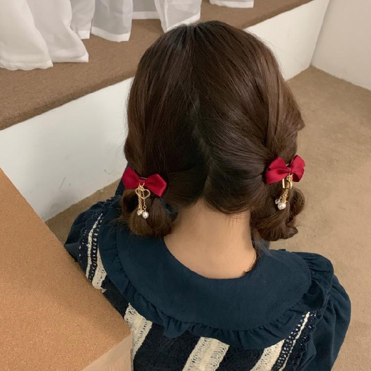 Bow Pearls Hair Clip Y2K Style Hairpin Sweet Balletcore Bunches Hair Clips
