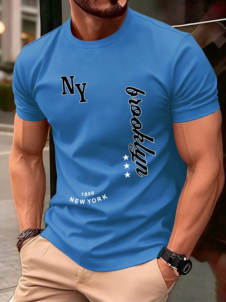 New York Brooklyn 1898 Art Letter TShirts Men Summer Cotton ONeck T Shirt AllMatch Casual Top Loose Fashion Man Retro Clothes