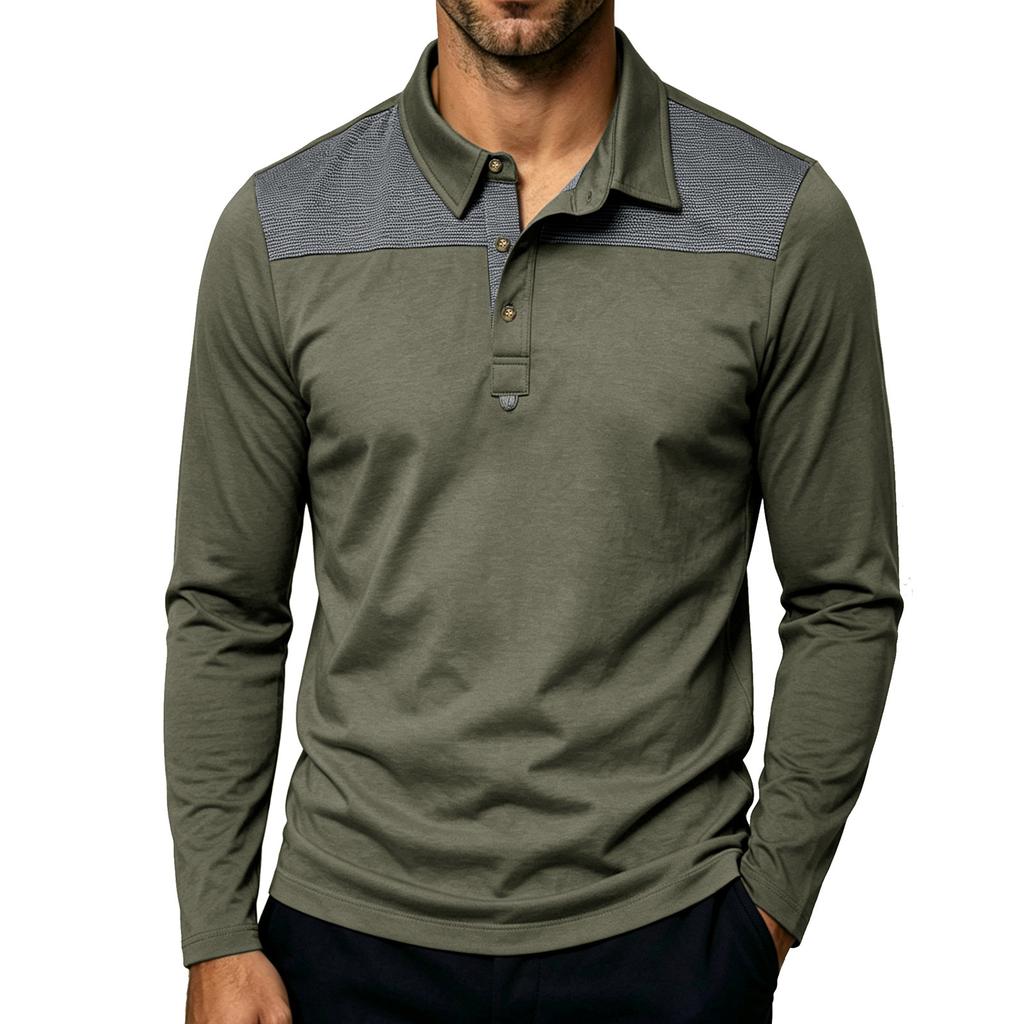 Men's Casual Vintage Lightweight Long Sleeve Polo Shirt Plus Size Long Sleeve Turn Down Collar Shirt for Everyday Wear