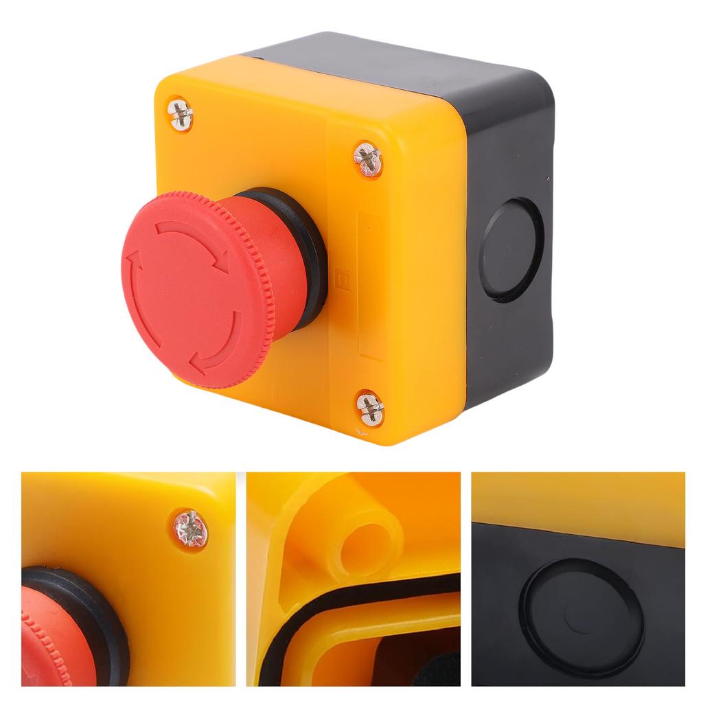 Emergency Stop Push Button Switch Station 1NO 1NC 10A Red Sign Mushroom Head with Box