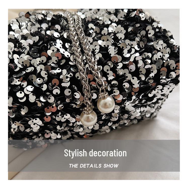 Chic Sequin Korean-Style Bucket Bag: Trendy Pleated Single Shoulder & Crossbody Evening Bag for Women 2026