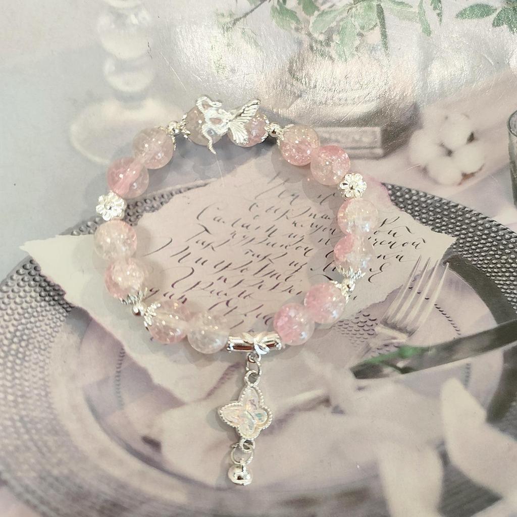 Forest Butterfly Glass Bracelet with Ice-Cracked Flower Beads