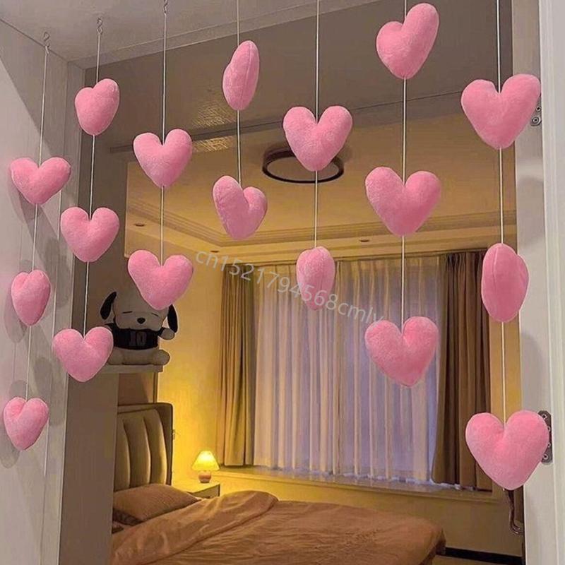 Heart Shaped Curtain Door Decoration Korean Lovely String Pendant Partition Door Decor with Hooks for Girls Room 6XDE