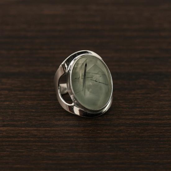 Handmade Oval Prehnite Ring, 925 Sterling Silver, Boho Statement Bold Jewelry for Men's