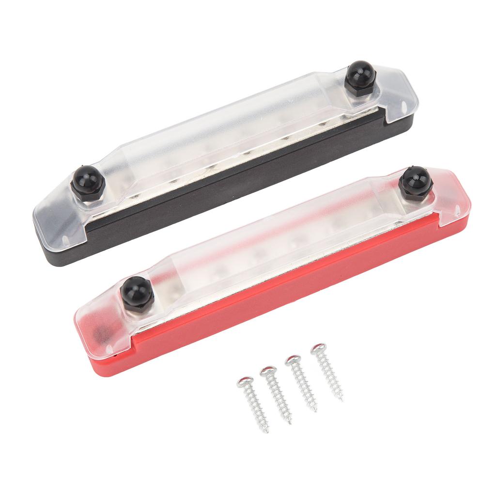 1 Pair M6 Power Distribution Block High Current DC12V To 48V 150A Double Stud 8 Way Battery Bus Bar Black Red for Car