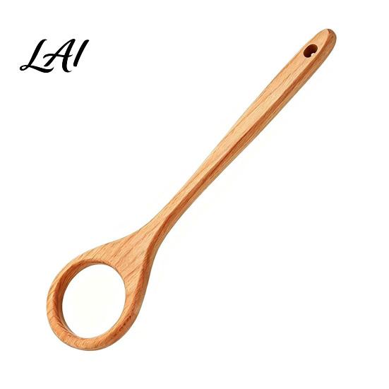 Home Baking Accessory 12 Inch Wooden Danish Dough Whisk Long Handle Sourdough Whisk with Hollow Ring Non Slip Natural Wood Beater Mixer Bread