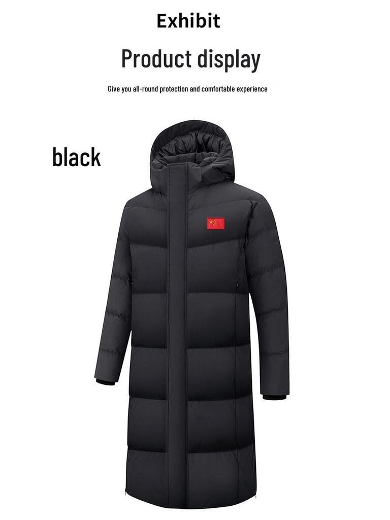 Chinese Team Winter Down Jacket Unisex Long Overcoat for Art Exam and Athlete Training