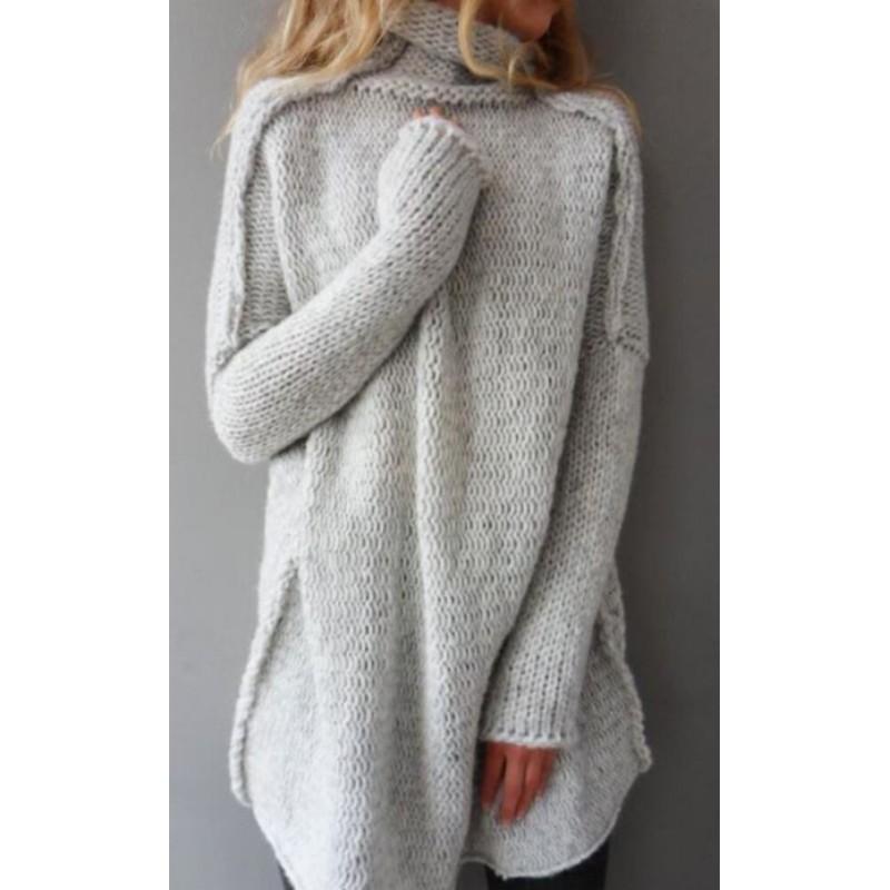 Women s Autumn Winter Sweater Elegant Pile Collar Long Sleeve Solid Color Sweater S