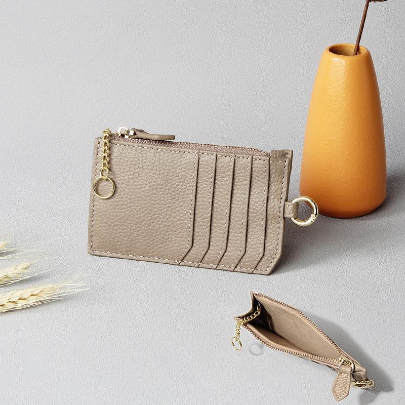 Japanese Style Ultra-Thin Mini Coin Wallet with Zipper and Multi-Card Slots In Genuine Leather