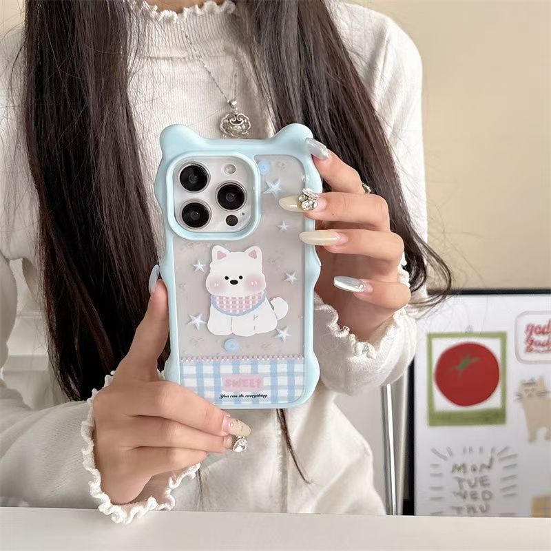 Plaid West Highland Pink iPhone 15 Pro Cute Cat Ear Style Huawei Apple 14 Pro Phone Case New Model
