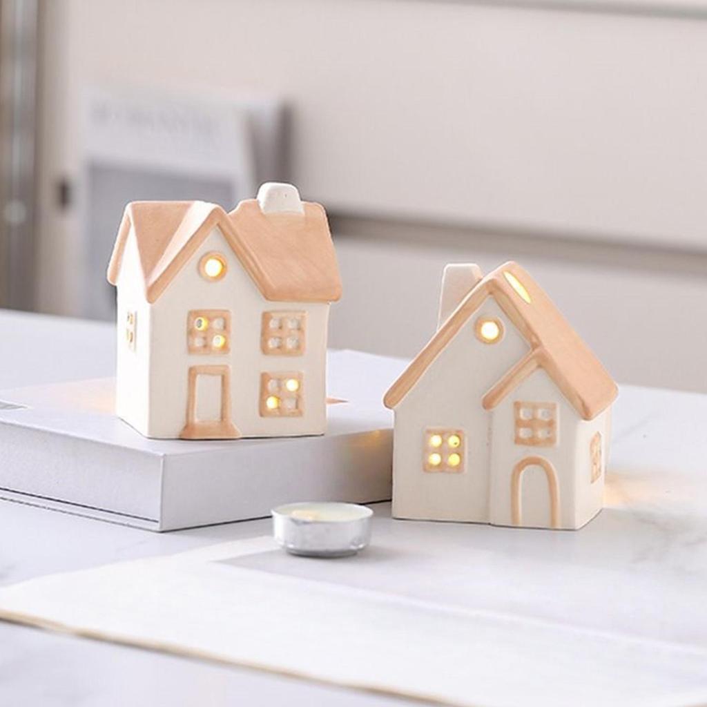Tealight Holder Hollowed House Tealight Candle Holder Romantic European Statue Ceramic Design For Home Bathroom Farmhouse