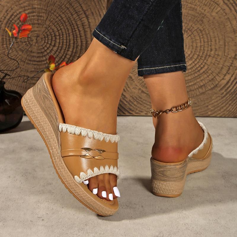 Summer Plus Size Wedge Slippers Women's 2025 New Lace Open-toe Platform Sandals