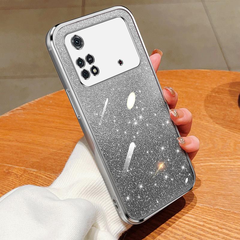 KEYSION Luxury Plating Glitter Phone Case for Xiaomi POCO M4 Pro 4G 5G Transparent Soft TPU Shockproof Back Cover for POCO M4 Pro 5G
