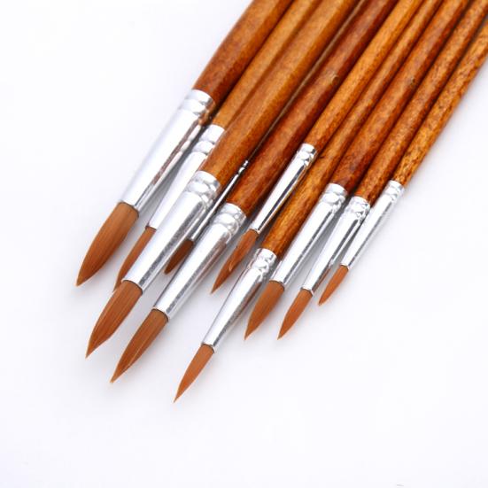 12Pcs Nylon Hair Wooden Handle Paintbrush Water Color Drawing Painting Brushes