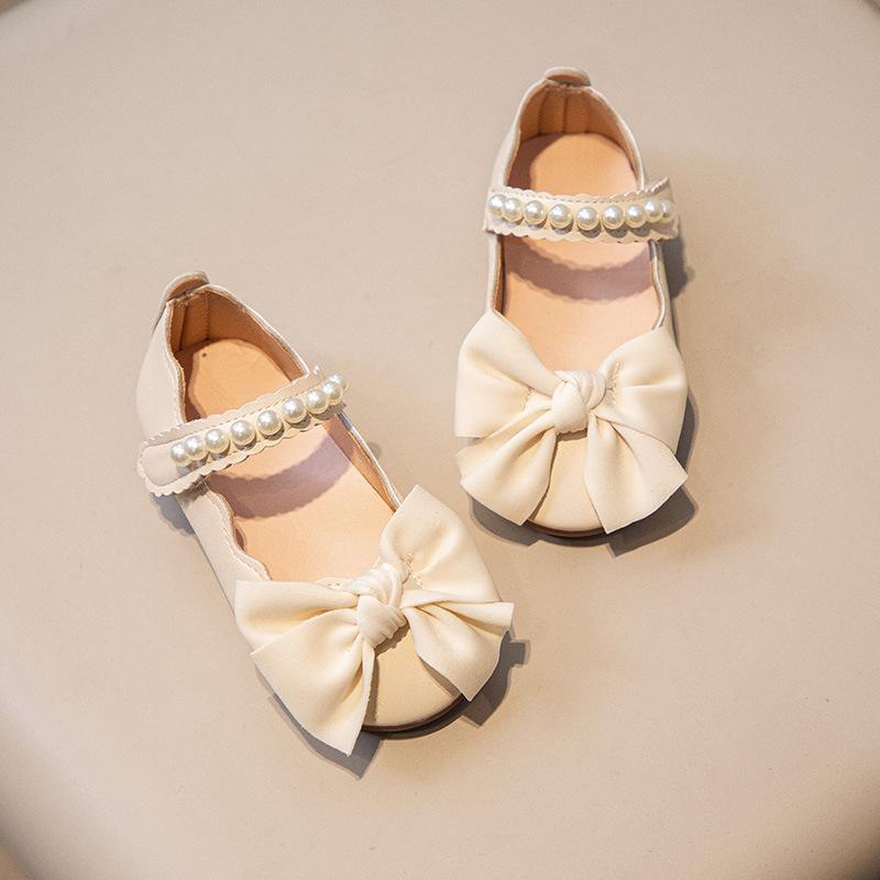 

Girls Casual Shoes Kids PU Leather Shoes with Beads Bow-knot Sweet Cute Fashion Princess Children Wedding Dress Party Flats Soft 24