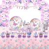 Purple Butterfly Floral Paper Plate Set for Spring Wedding Party Decorations