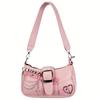 Y2k moteriška korėjietiško stiliaus peties rankinė su nuimamu grandinėlės dirželiu, žvaigždžių akcentais, užtrauktuku, PU crossbody rankinė, universali kelioninė piniginė