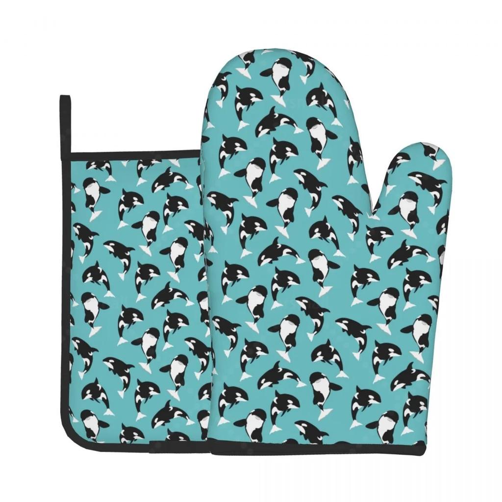 Theme Heat Resistant Oven Mitts and Pot Holders Sets Oven Gloves for BBQ Cooking Baking Grilling
