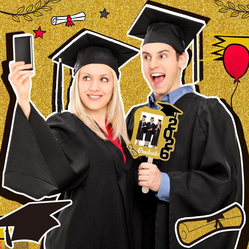 12Pcs Class Of 2026 Grad Photo Props Blank Diy Photo Frame Graduation Party Souvenirs Graduation Cutout Face Fans With Handle