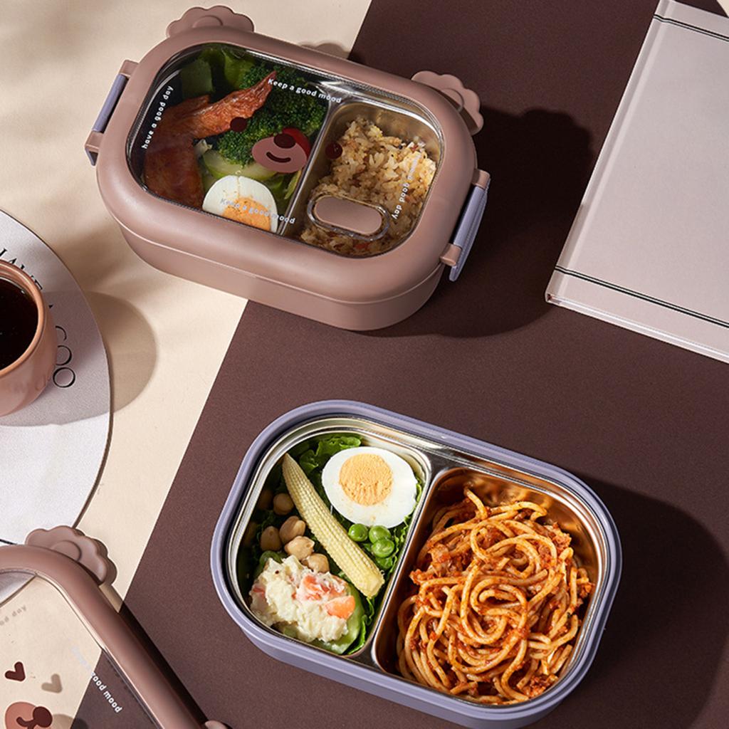 Children Bento Box Reusable Food-Grade Large Capacity Compartment Box Water Fillable Thermal Stainless Steel Insulated