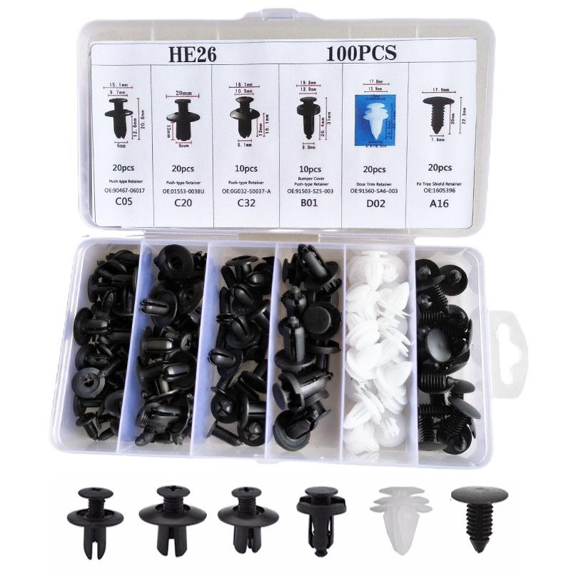 Universal Auto Fastener Clips 100Pcs Car Bumper Fender Retainer Rivet Pin Door Trim Panel Clips